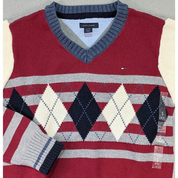 NEW Tommy Hilfger Argyle Sweater Boys S 8-10 Red Preppy Old Money Y2K Revival - Picture 3 of 10